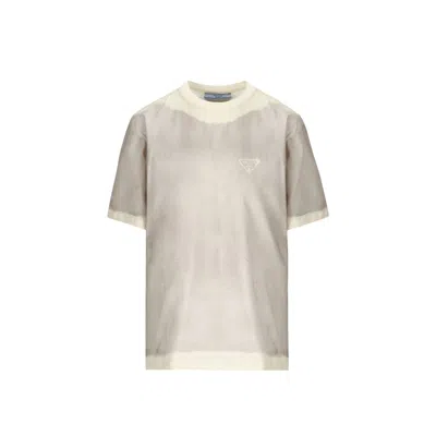 Prada Cotton Logo T-shirt In Gray