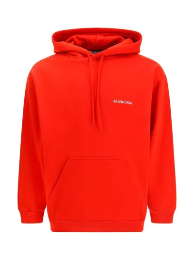 Balenciaga Logo Printed Drawstring Hoodie In Red