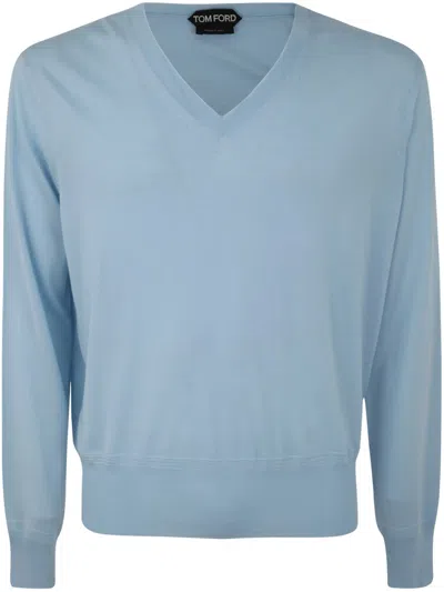 Tom Ford V Neck Sweater In Sky Blue