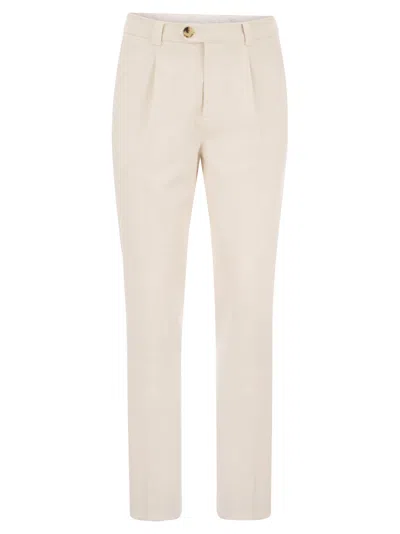 Brunello Cucinelli Cotton-blend Trousers With Darts In White