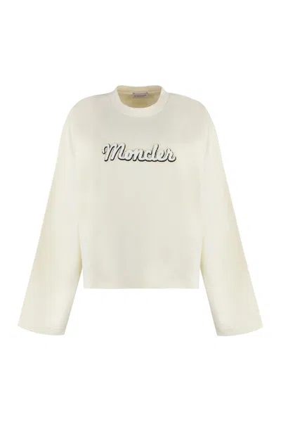 Moncler Logo Detail Cotton Sweatshirt In White