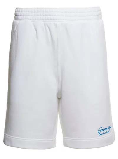 Givenchy La Plage White Shorts With Logo Print In Cotton Man