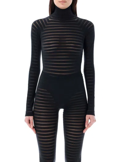 Alaïa Sheer Stripes Bodysuit In Black Alaia