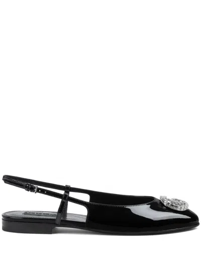 Gucci Logo Embellished Slingback Flats In Black