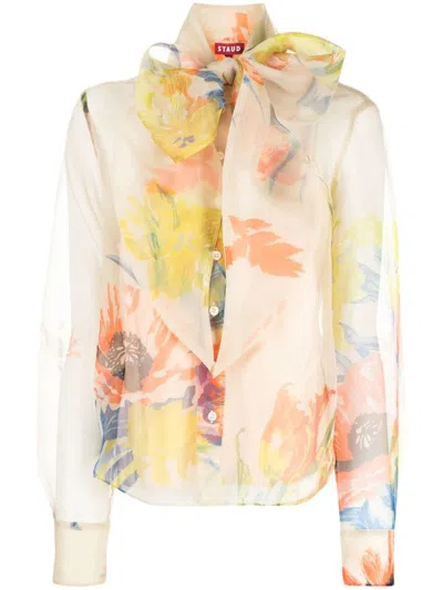 Staud Maryn Floral-print Blouse In Yellow