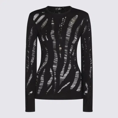 Versace Viscose Ripped Knit Jumper In Black