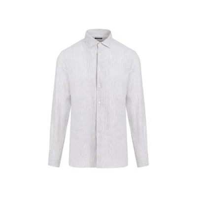 Z Zegna Long Sleeved Striped Shirt In Grey