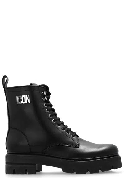 Dsquared2 Icon Plaque Combat Boots In 黑色