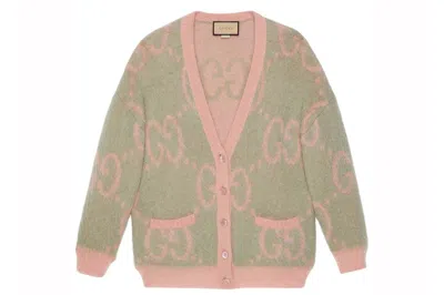 Pre-owned Gucci Reversible Gg Cardigan Salmon Pink/pastel Green