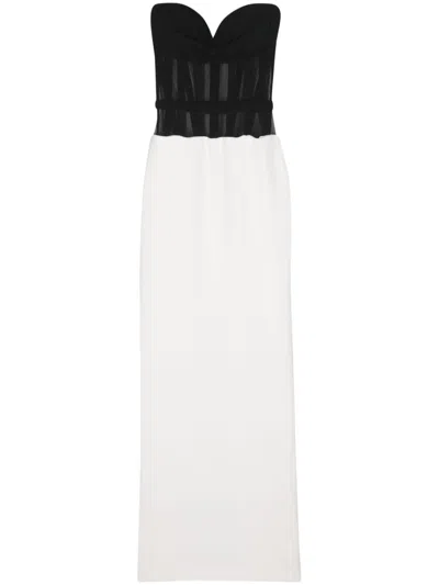 Monot Strapless Two-tone Mesh-paneled Crepe Gown In White