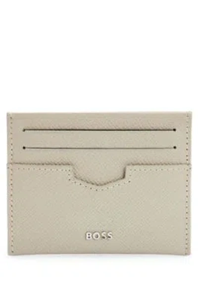 Hugo Boss Beige Embossed Leather Card Holder In Khaki