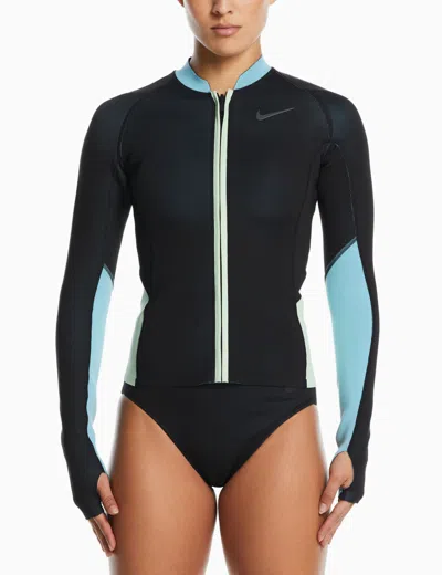 Nike Swim Reversible Long Sleeve Zip Shirt In Black