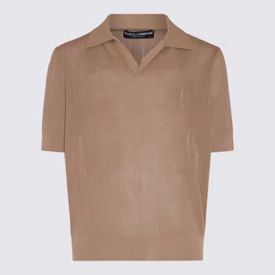 Dolce & Gabbana Camel Cotton Polo Shirt In Brown