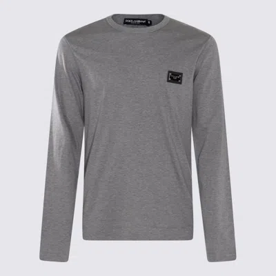 Dolce & Gabbana Grey Cotton T-shirt In Melange Grigi