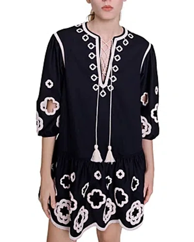 Maje Women's Short Embroidered Tunic Dress In Noir / Gris