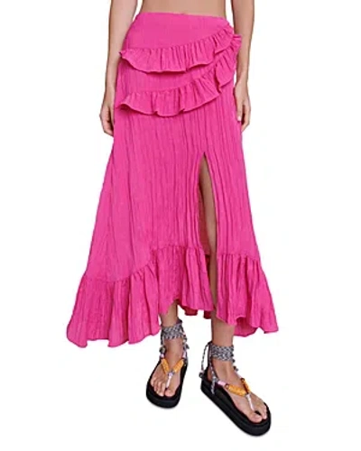 Maje Women's Long Satin-effect Crinkle Skirt In Fuchsia Pink