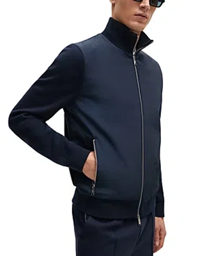 Hugo Boss Papillon Wool Knit Zip Sweater In Dark Blue