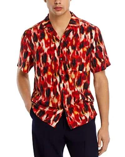 Hugo Boss Men's Relaxed-fit Short Sleeve Abstract Print Button-front Shirt In Red