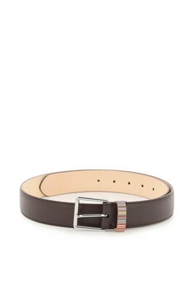 Paul Smith Stripe Detailed Buckle Belt In Brown