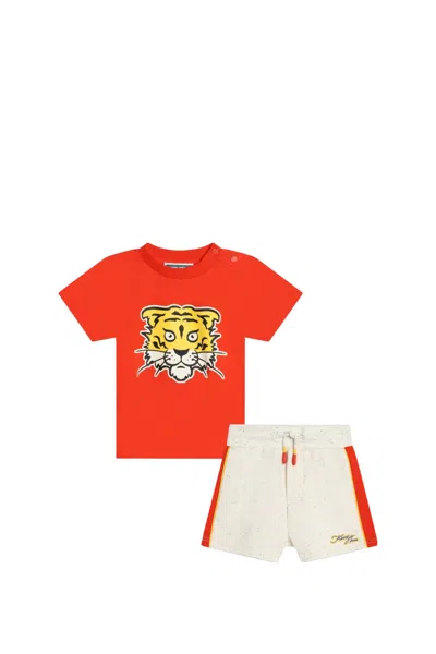Kenzo Kids' Cotton T-shirt And Bermuda Shorts In Red