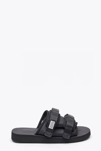 Suicoke Moto Cab Black Nylon Slide With Velcro Straps Closure - Moto Cab In Nero