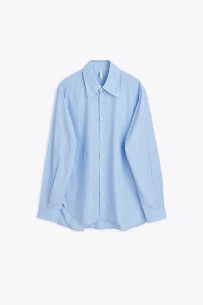 Sunflower #1203 Sky Blue Striped Poplin Shirt With Long Sleeves - Please Shirt In Blu Chiaro