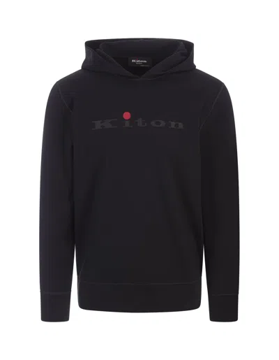 Kiton Rubberised-logo Hoodie In Black