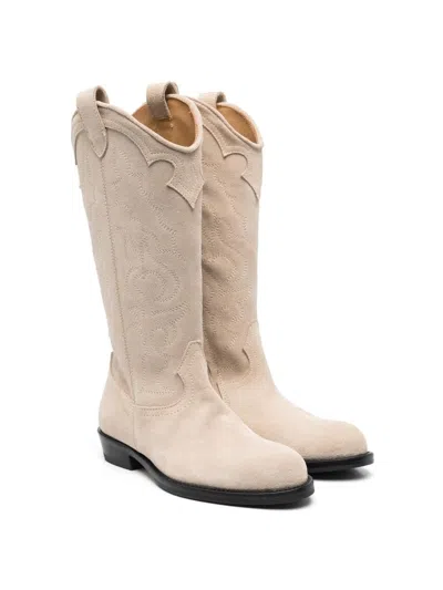 Gallucci Kids' Leather Cowboy Boots In Beige