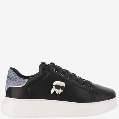 Karl Lagerfeld Leather Sneakers With Logo In Black