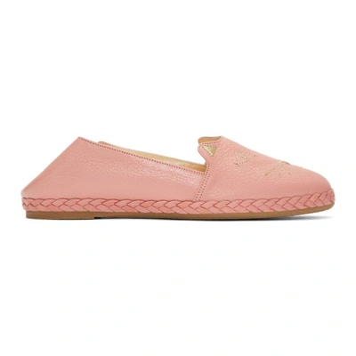 Charlotte Olympia Kitty Embroidered Espadrille Flats In Pretty Pink