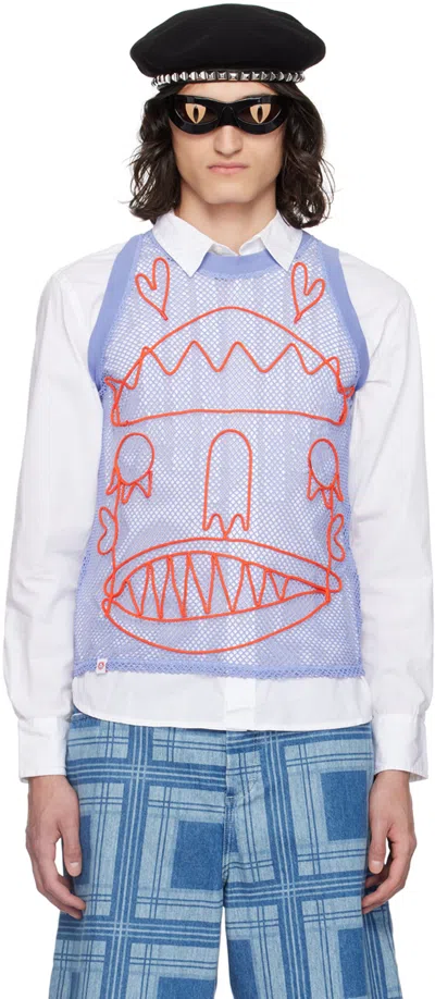 Charles Jeffrey Loverboy Embroidered Mesh Tank Top In Blue