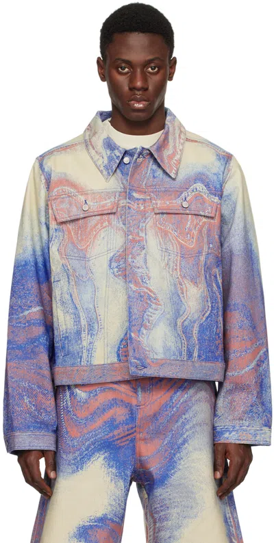 Camperlab Swirl-print Denim Jacket In Blue