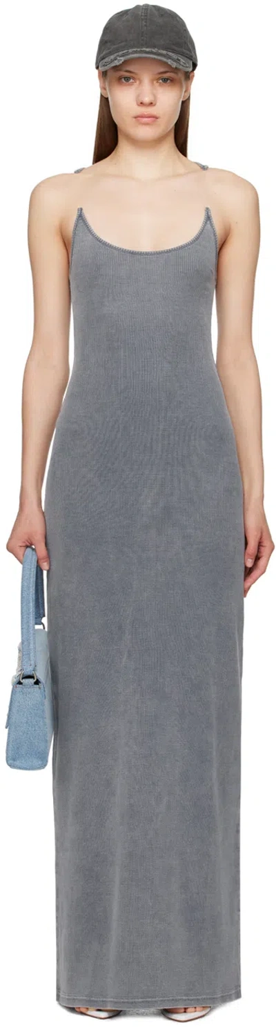 Y/project Invisible Strap Ribbed Maxi Dress In Blue Acid Wash