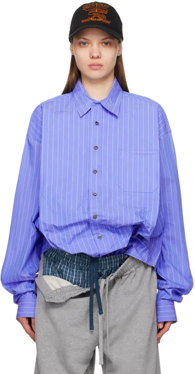 Y/project Embroidered-logo Cotton Shirt In Blue Stripe