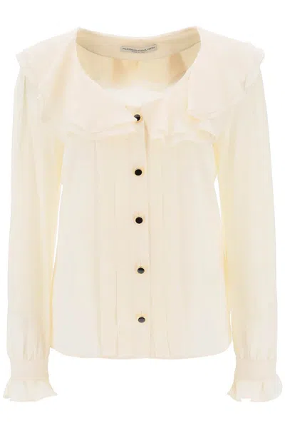 Alessandra Rich Crepe De Chine Blouse With Frills In White