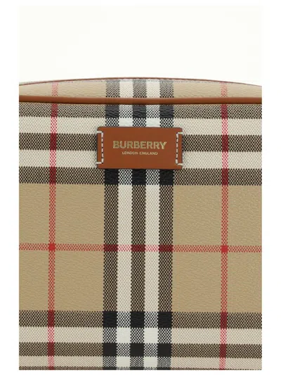 Burberry Check Logo Clutch In Archive Beige