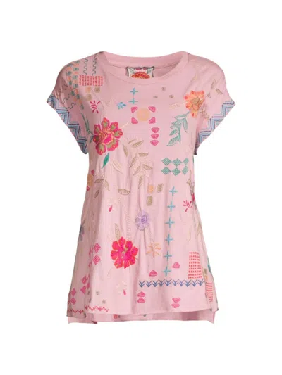 Johnny Was Katie Embroidered Raw Hem Tee In Taffy