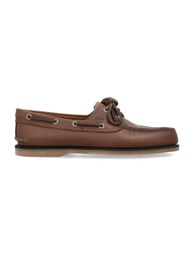 Timberland Classic Leather Boat Shoes In Mid Brown