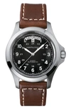 HAMILTON KHAKI KING AUTOMATIC LEATHER STRAP WATCH, 40MM,H64455533