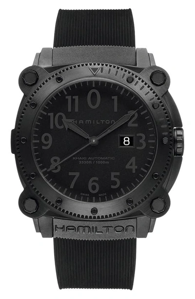 Hamilton Khaki Belowzero Automatic Rubber Strap Watch, 46mm In Black