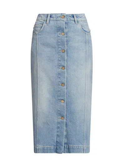 Moncler Denim Midi Skirt In Blue