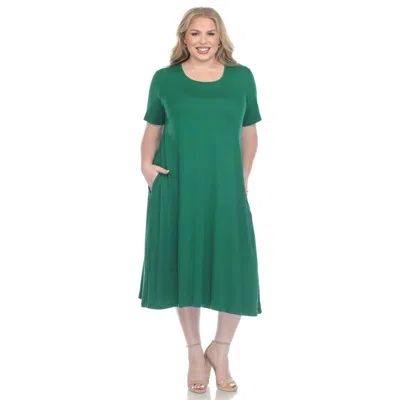 White Mark Plus Size Short Sleeve Pocket Swing Midi Dress In Green