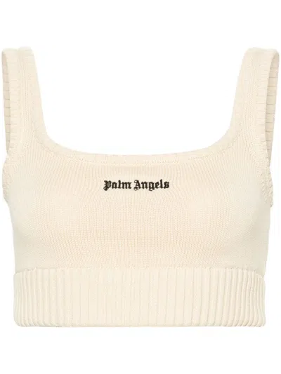 Palm Angels Embroidered-logo Knit Tank Top In White