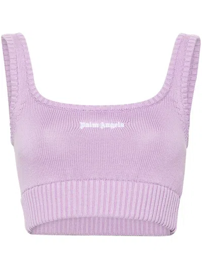 Palm Angels Embroidered-logo Knit Tank Top In Lilla