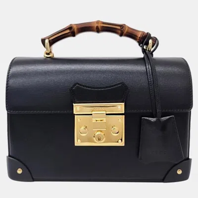 Pre-owned Gucci Padlock Bamboo Shoulder Bag Small (603221) In Black