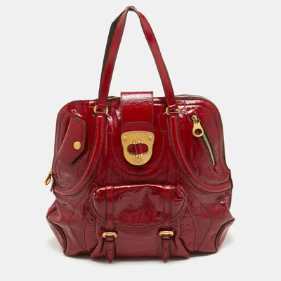 Pre-owned Alexander Mcqueen Red Croc Embossed Patent Leather Novak Flapper Bag
