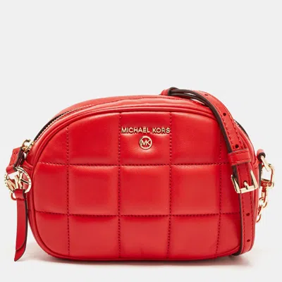 Pre-owned Michael Kors Red Square Quilted Leather Zip Crossbody Bag