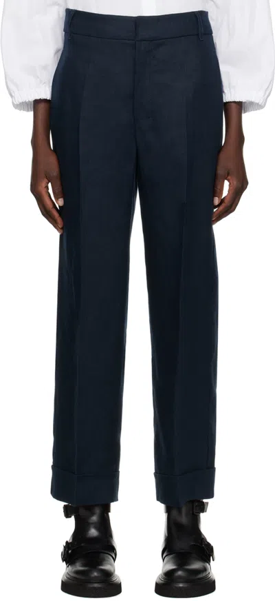 Max Mara Linen Salix Trousers In 2 Navy