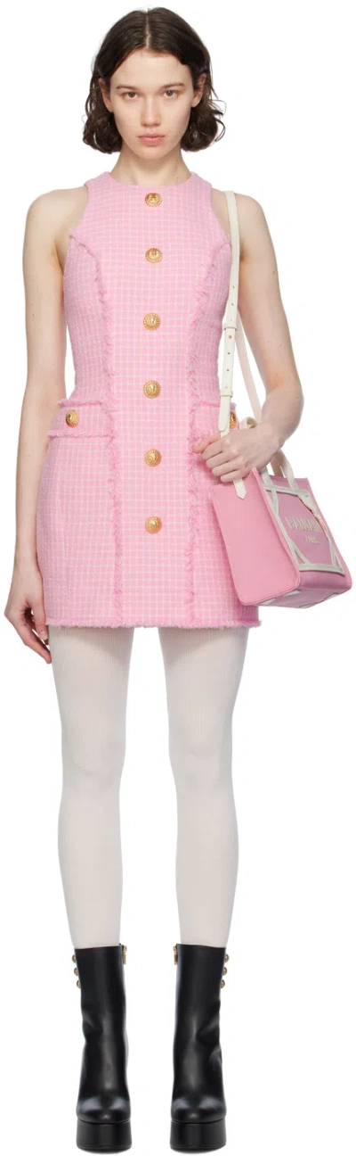 Balmain Gingham Sleeveless Mini Dress In Grd Blanc/rose