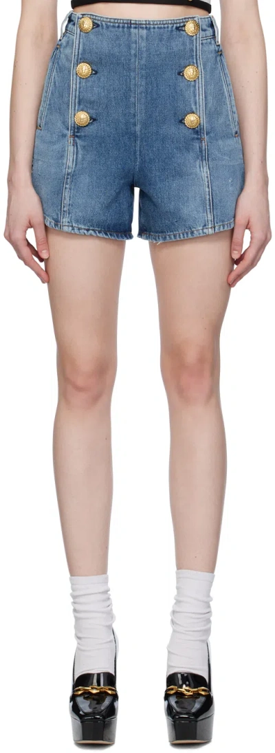 Balmain Denim Shorts Buttons In Blau Denim